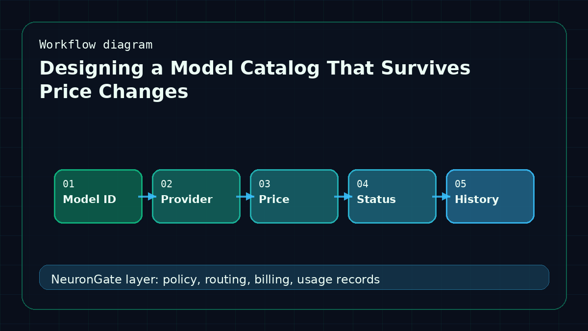 Designing a Model Catalog That Survives Price Changes workflow diagram